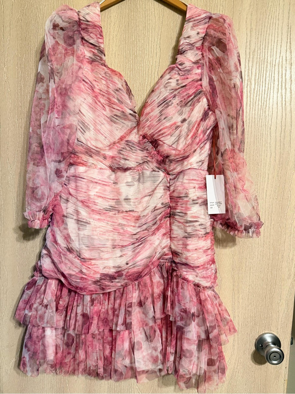 Pink Floral Ruffle Mini Dress with V-Neck